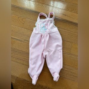 Vintage Girls 6-9 months Pink Footed Overalls Bunny and Bear